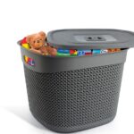 1169 Кошик з кришкою 36л(слонова кістка,сірий) UKSAN