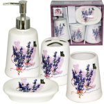 888-06-006 Набір у ванну 4 предм. Лаванда (дозатор , підстав. для зуб.щіт., мильниця, стакан) "S&T"