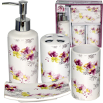 888-06-007 Набір у ванну 4 предм. Орхідея (дозатор , підстав. для зуб.щіт., мильниця, стакан) "S&T"