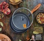 Т303С3 Сковорода чавунна лита 26*4 см з дерев'яною ручкою зі скляною кришкою "S&T"