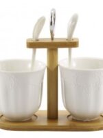 PJ03391   Набір  кружок  300 мл  з ложками 2 шт на дерев. стійці C Interos