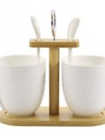 PJ03392   Набір кружок  300 мл  з ложками 2 шт на дерев. стійці  A Interos
