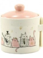 ZF1099  SC   Банка кер. 450 мл з деревяною ложкою, співаючі котики Interos