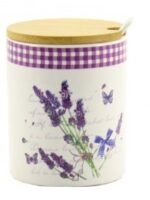 ZFA471S  LV   Банка кер.  350 мл з ложкою  та дерев'яною кришкою, лаванда Interos