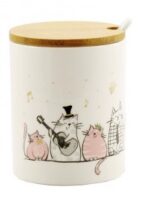 ZFA471S  SC   Банка кер.  350 мл з ложкою та дерев. кришк. співаючі котики  Interos