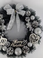 Вінок новорічний на двері срібло d 38см