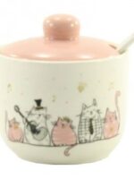 ZFC045  SC  Цукорниця кер.  350 мл. з лож.  співаючі котики Interos