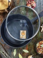 Т2013СзУК Сковорода чавунна лита 24х4см  зі скляною кришкою "S&T"