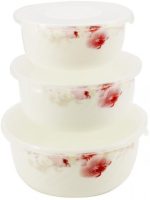 6714 Набір 3-пр  Салатників з кришкою склокерам.орхідея Interos