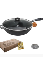 Т2012С3 Сковорода чавунна лита 22*4 см зі скляною кришкою  "S&T"