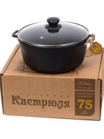 V4C3Yk Каструля чавунна лита 4л зі скляною кришкою  "S&T"