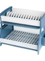 Сушка для посуду 2-х ярусна з двома піддонами синьо-біла 30.5х50х32.5см R plastic