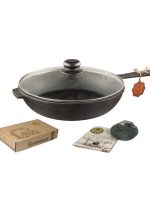 Т202С3 Сковорода чавунна лита 24*6см зі склянною кришкою "S&T"