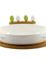 PJ02547 Блюдо 24см на дерев. підставці з 4 шпажками Interos