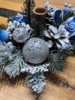 Підсвічник новорічний з шишками 38*22см синій