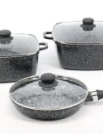 1505 А+ Набір каструль 6 предм. мрамор квадр. (2кастр(3,2л;5,1л)+1сковорода 24см)