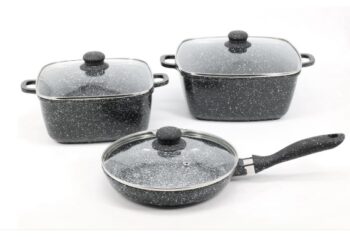 1505 А+ Набір каструль 6 предм. мрамор квадр. (2кастр(3,2л;5,1л)+1сковорода 24см)
