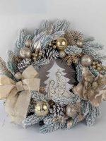 Вінок новорічний литий з квіткою золото d 40см