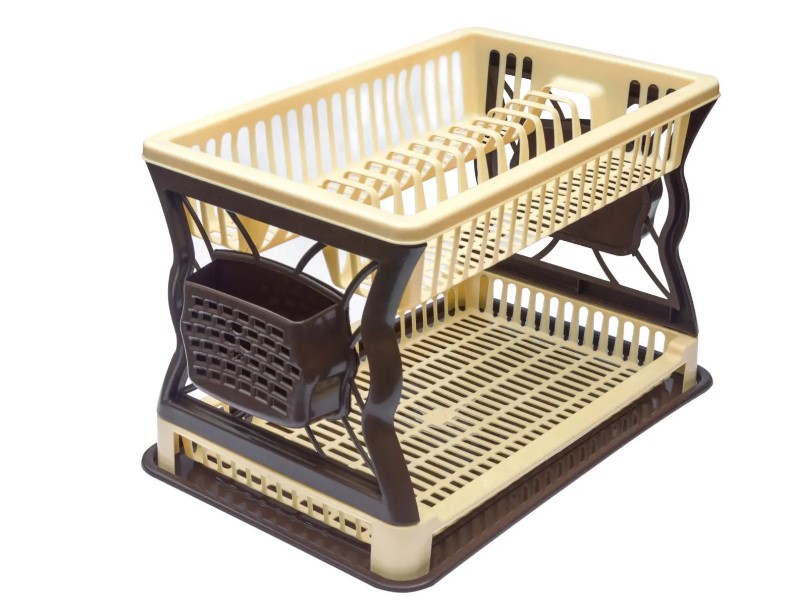 Знімок екрана 2025-12-29 153344 Сушка для посуду 2-х ярусна бежево-коричнева Ажур 43*29*27,5см 12шт/уп R plastic - Зображення 1