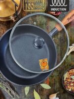 Т305Сз Сковорода чавунна лита 26*6см з дерев. ручкою зі скляною кришкою"S&T"