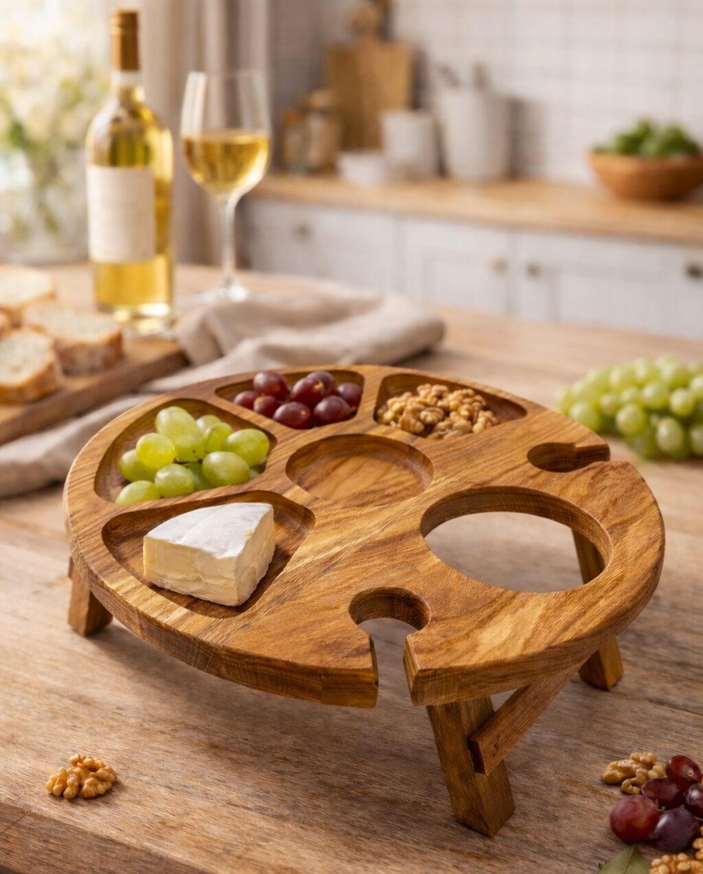 дуб вин 35с1 Менажниця-стіл дубовий ( з отвором для вина) 35см - Зображення 1