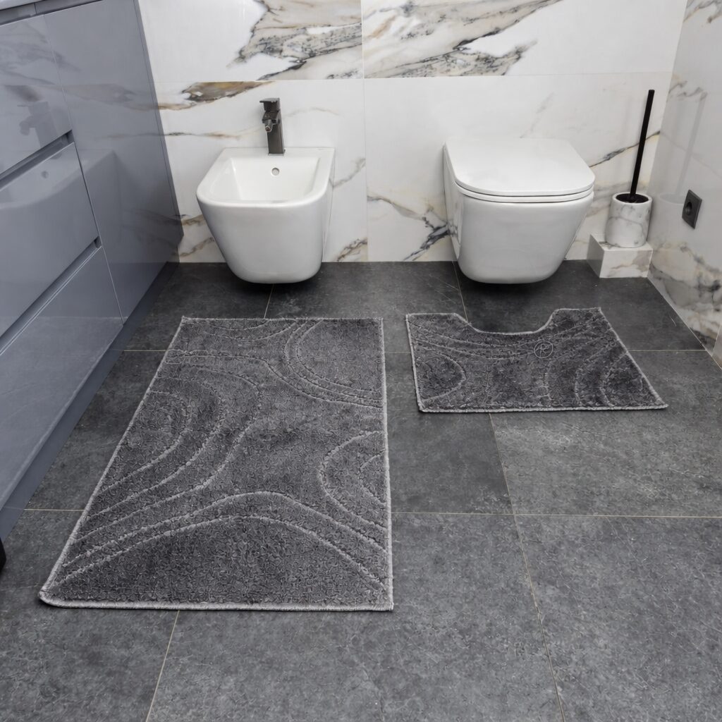 ков сір г1 Коврик 2в1 у ванну тафтинговий 57*100+57*50 Joy сірий геометрія Dariana - Зображення 1
