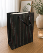 R96664-M Пакет подарунковий паперовий M "Stripes" чорний 26*32*12см Stenson