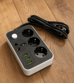 1271 Переноска 4 розетки 2м з кнопкою та USB