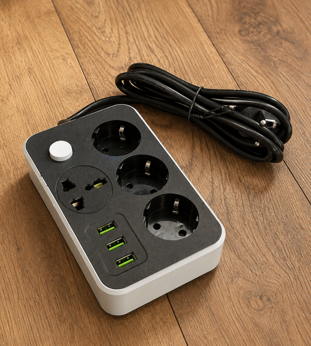 перен 1271 Переноска 4 розетки 2м з кнопкою та USB - Зображення 1