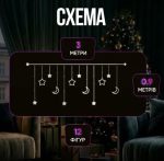 WYF11ML Гірлянда-штора Місяць та зірки розмір 3*0,9 м 12 фігур, мультиколор - Зображення 4
