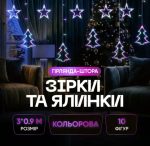 1733069ML Гірлянда-штора Зірки та ялинки розмір 3*0,9 м 10 фігур, мультиколор